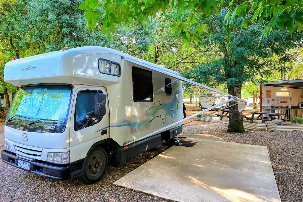 03-bright-valley-holiday-park-slab-powered-site Slab Powered Site, Bright Valley Holiday Park, Bright, Porepunkah, Big 4, Victoria, Alpine Region, Caravanning and Camping